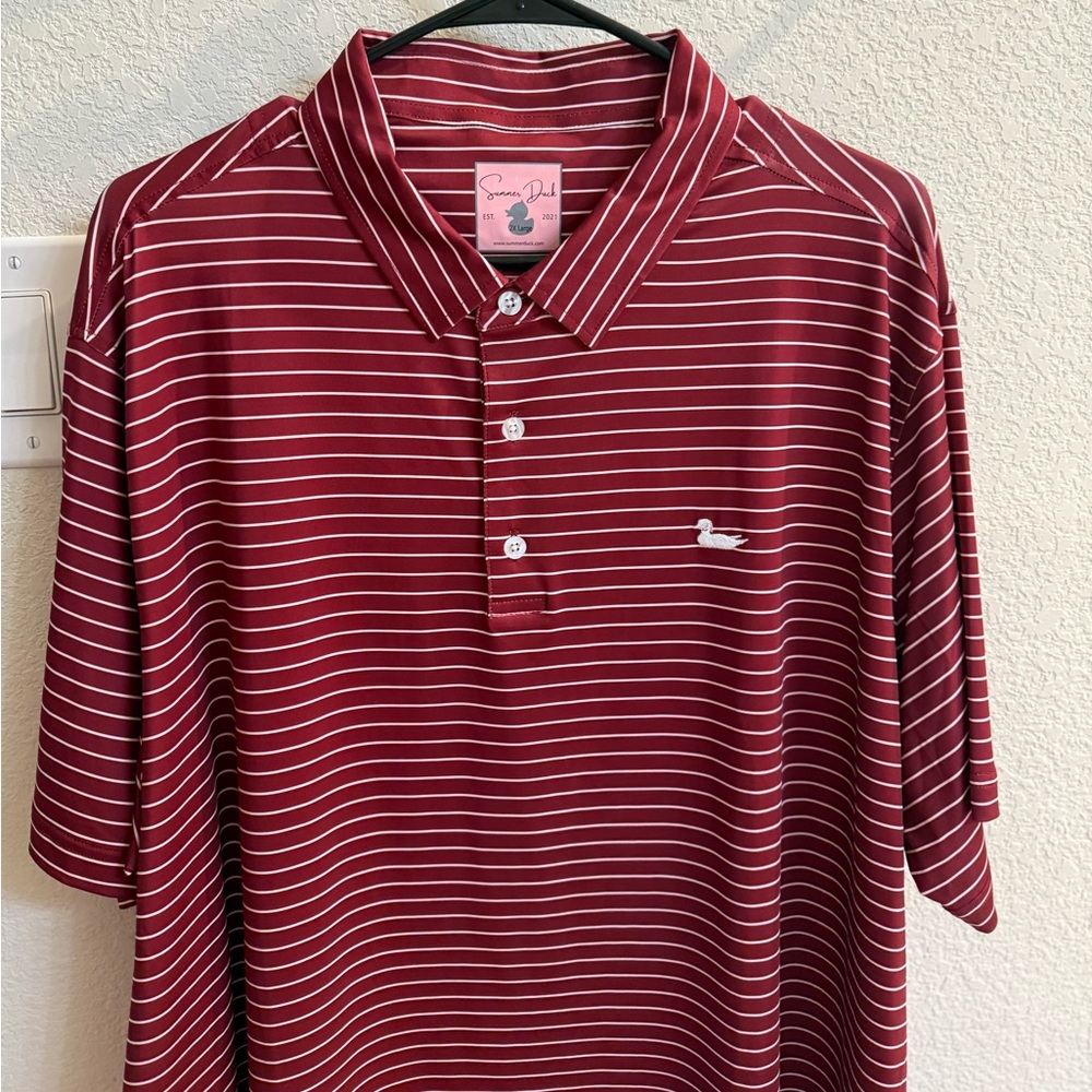 Summer Duck Men's Striped Polo Shirt - Maroon